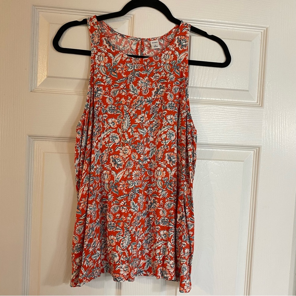 Old Navy Red, Light Blue. Orange and White Floral Tank Top